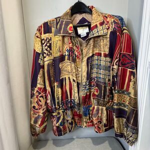 Vintage 90s East West Silk Abstract Jacket - Retro Multicolor Windbreaker - SZ L